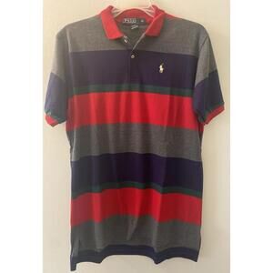 VTG Ralph Lauren Stripe Polo Gray Blue Red 20 W 28L 100% Cotton Runs Small